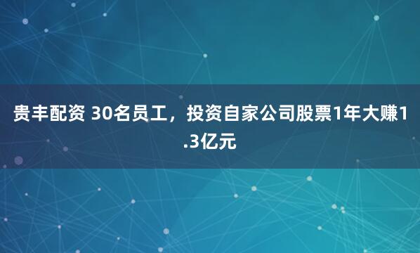 贵丰配资 30名员工，投资自家公司股票1年大赚1.3亿元